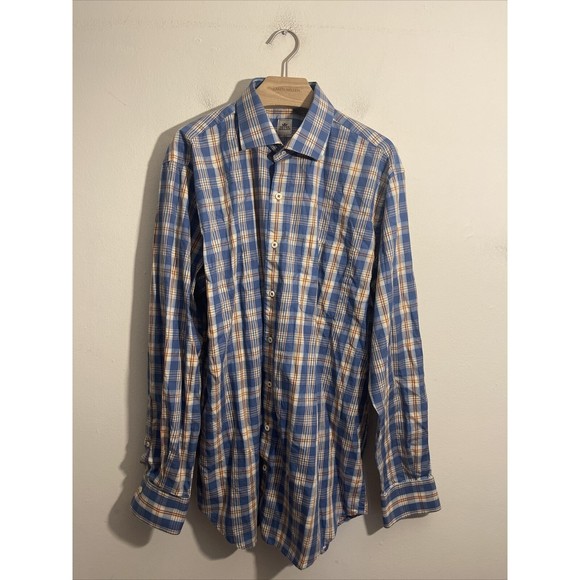 Peter Millar Men's Blue Yellow White Plaid Print Button Down Shirt Size L - Picture 1 of 8